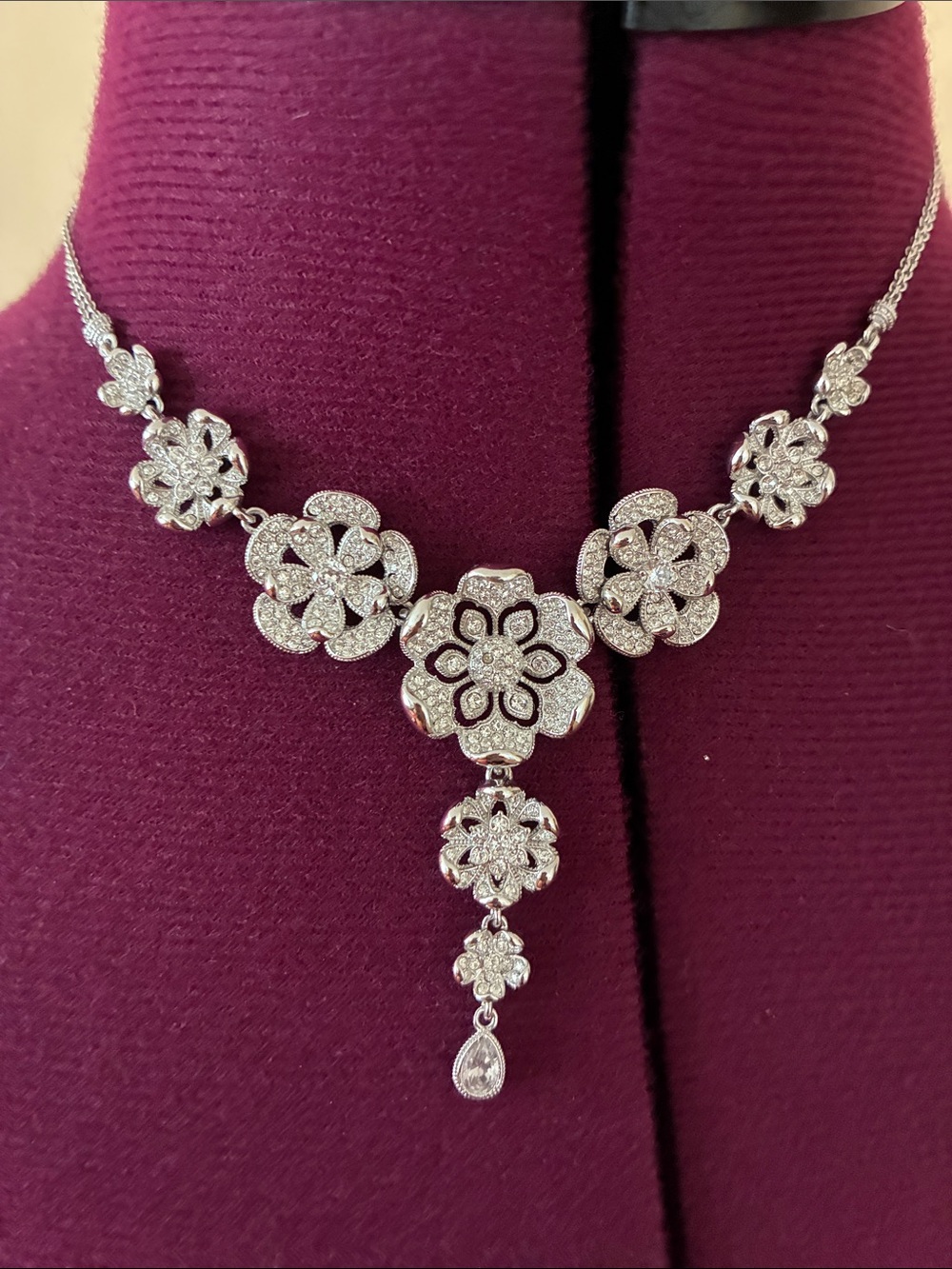 3-piece Nadri Silver Floral Crystal Necklace/Drop Earrings from Bloomingdale's - Picture 5 of 7